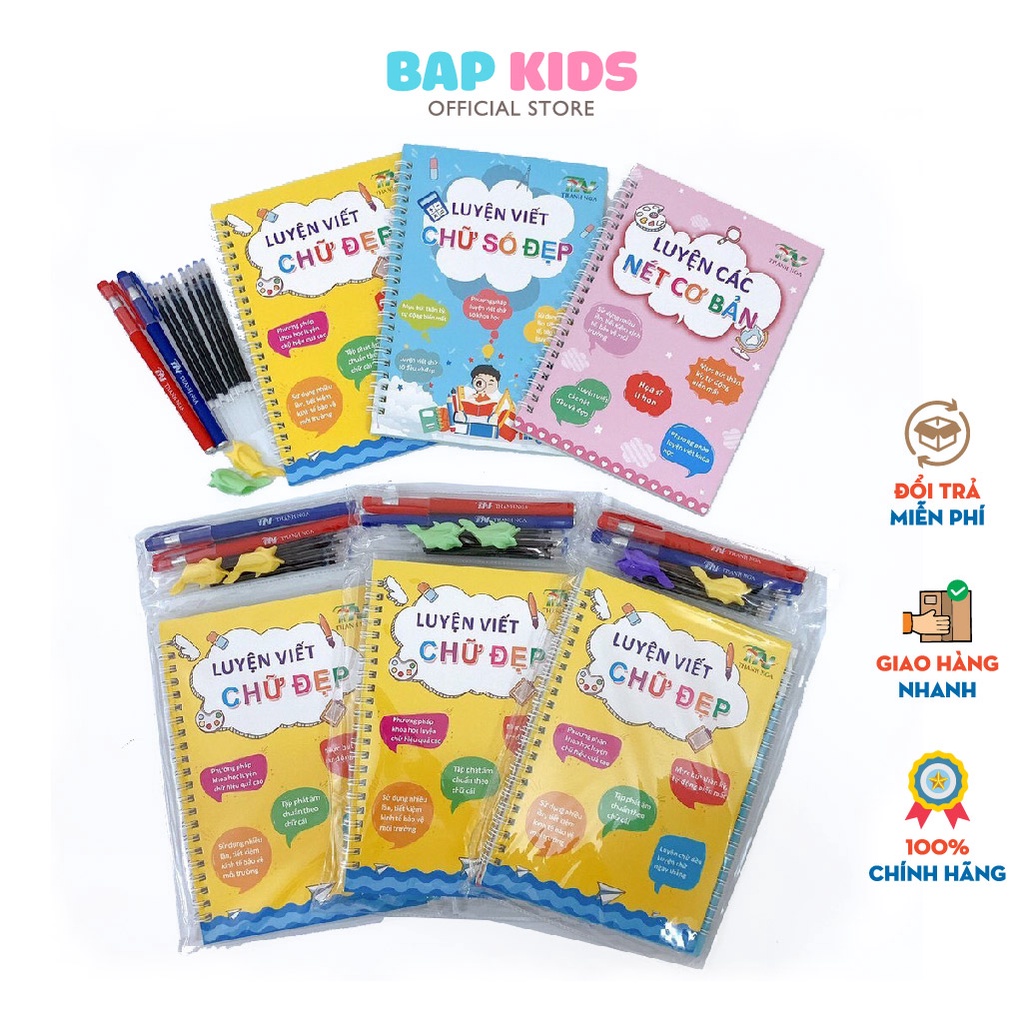 Đồ chơi giáo dục BAPKIDS Combo 3 vở tập tô luyện viết chữ đẹp cho bé 3-6 tuổi