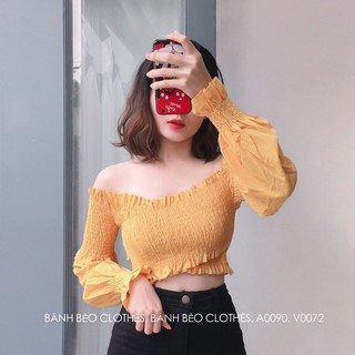 Áo Trễ Vai Nhún Đắt Chéo Tay Dài Nhiều Màu - OAK046