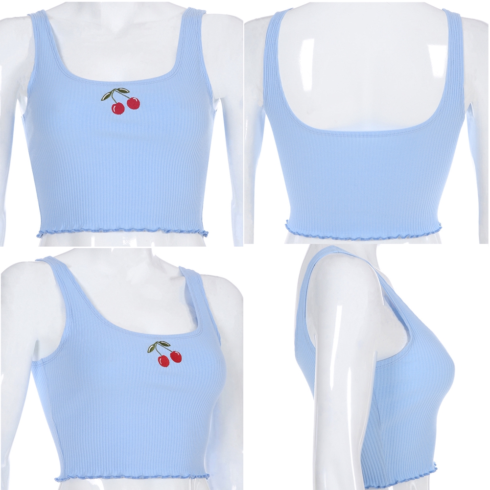 Áo croptop hai dây thêu họa tiết cherry