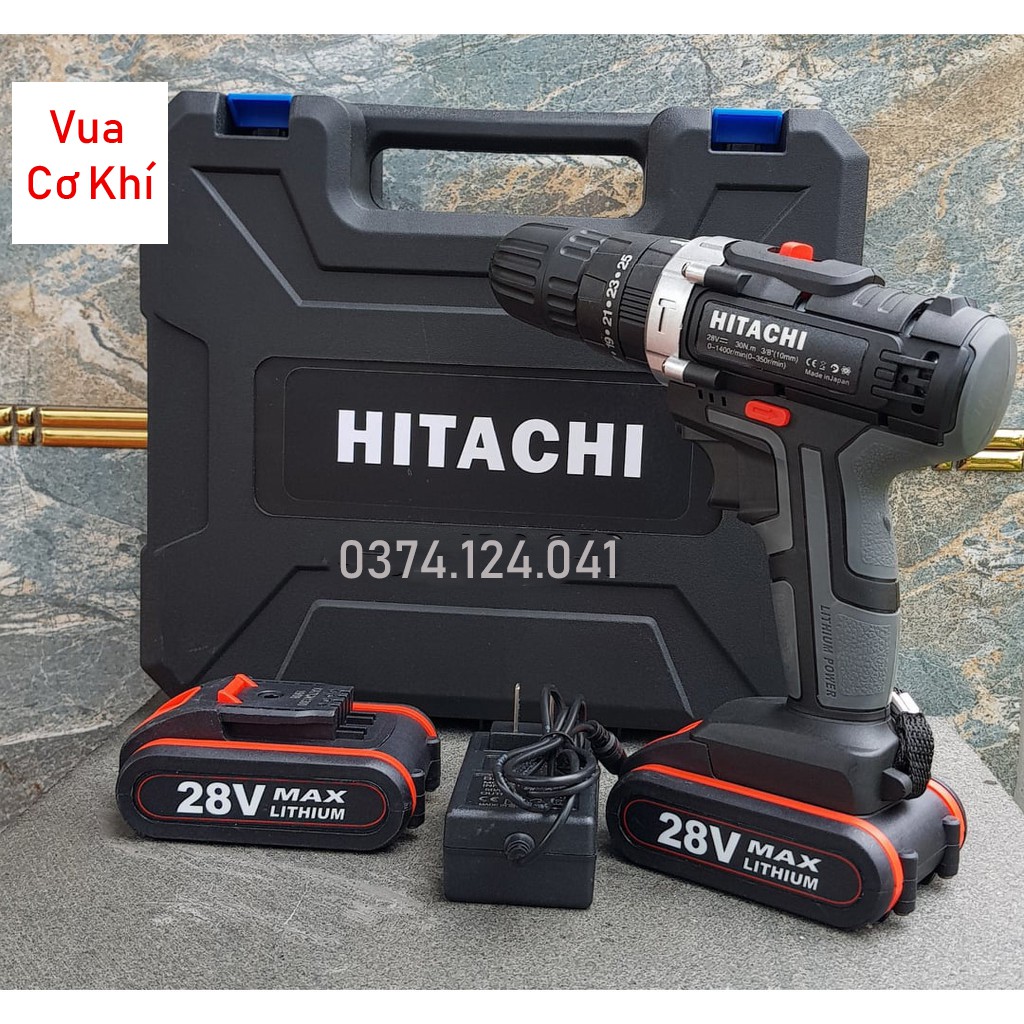 [FREESHIP] Khoan Pin Hitachi 28V 3 Chức Năng, Kèm Bộ Phụ Kiện 22 Chi tiết, Máy Khoan Có Búa, Khoan tường, Bắt vít