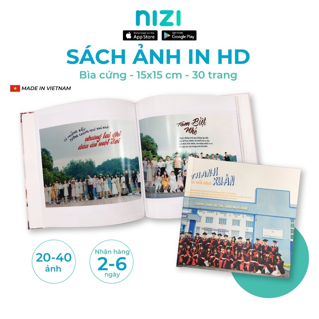 In sách ảnh theo yêu cầu bìa cứng 20 trang 15 x 15cm, In HD trên app NIZI