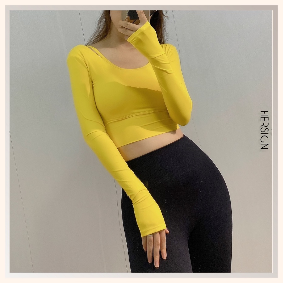 Croptop nữ Đồ tập gym nữ áo tập tay dài lệch vai cao cấp HERSIGN-CROP03