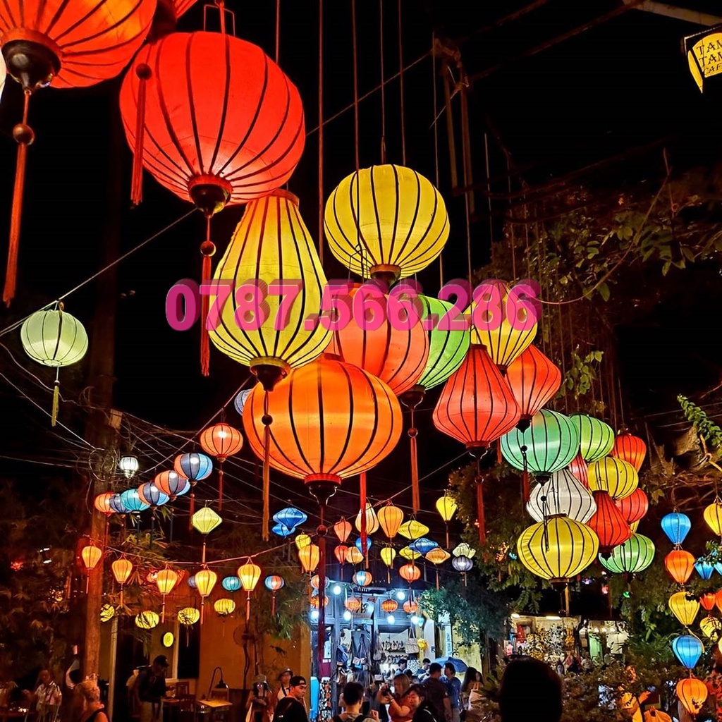 Combo 10 đèn lồng Hội An phi bóng trang trí ngoài trời
