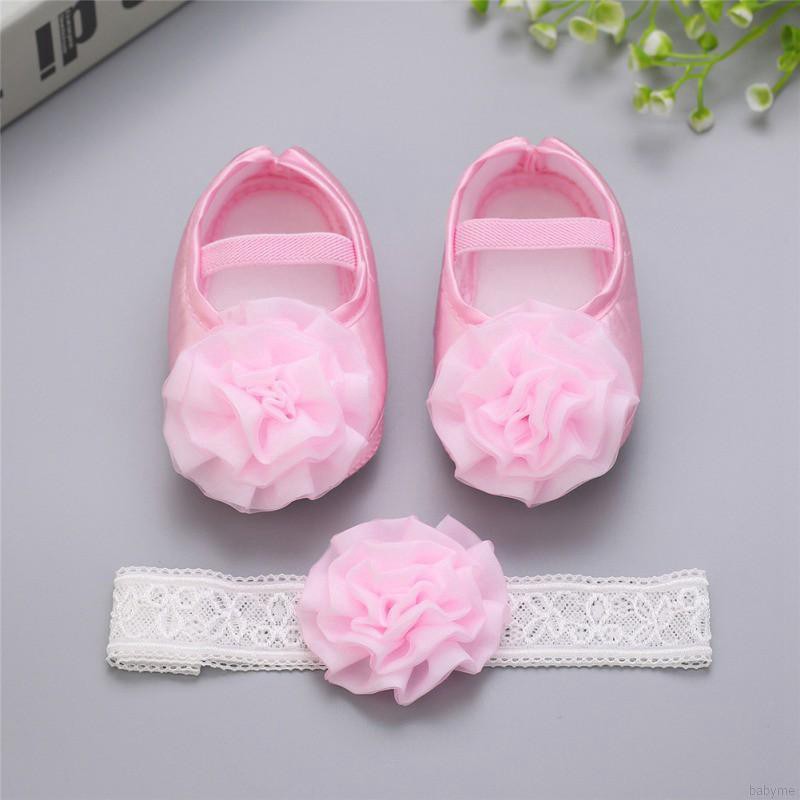Set giày em bé kiểu dáng công chúa + băng đô đính hoa dễ thương