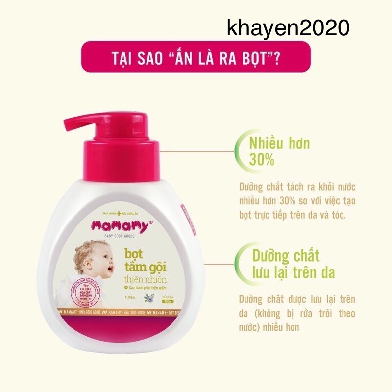 BỌT TẮM GỘI THIÊN NHIÊN MAMAMY 400ml ( Tắm gội 2 in 1)