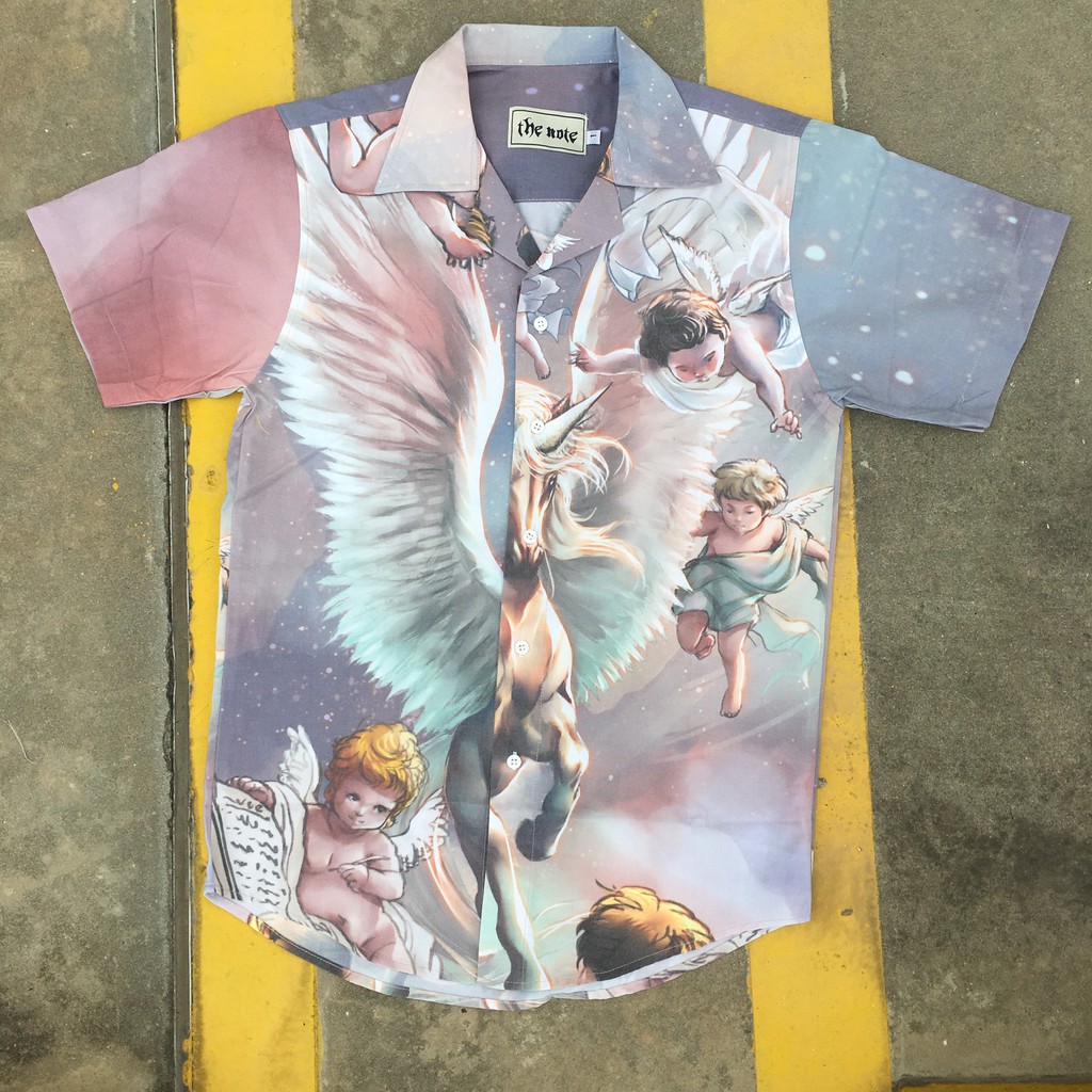 Áo sơ mi unisex họa tiết THE NOTE vải Ford thoáng mát, thấm hút - PINK ANGELS SHIRT | BigBuy360 - bigbuy360.vn