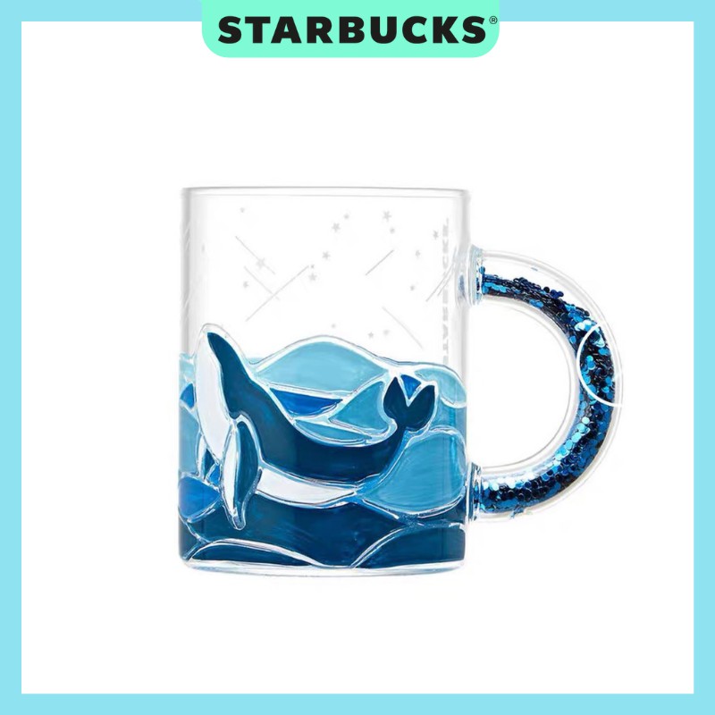 Ly cốc thủy tinh STARBUCKS Korea Summer Blea Ocean cá voi 2020 dung tích 355ml