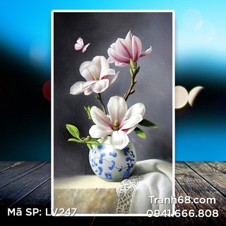 Tranh đính đá bình hoa khoe sắc lv247 kích thước 50*80cm.