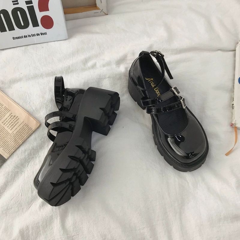 (SẴN DA LÌ) Giày đế bằng ulzzang oxford B26 3 quai đế cao 5cm | BigBuy360 - bigbuy360.vn