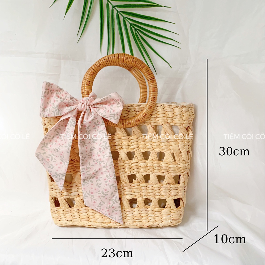 Túi xách cói lục bình hàng rào xinh xắn size 23cm - Tiệm Cói Cô Lê