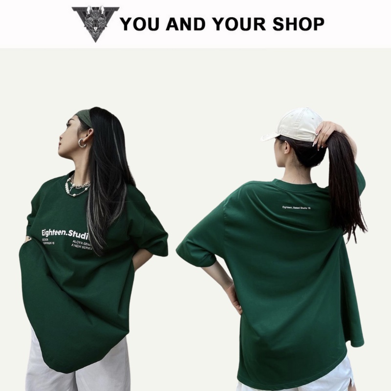 Áo phông unisex nam nữ tay lỡ form rộng Eighteen.Studio