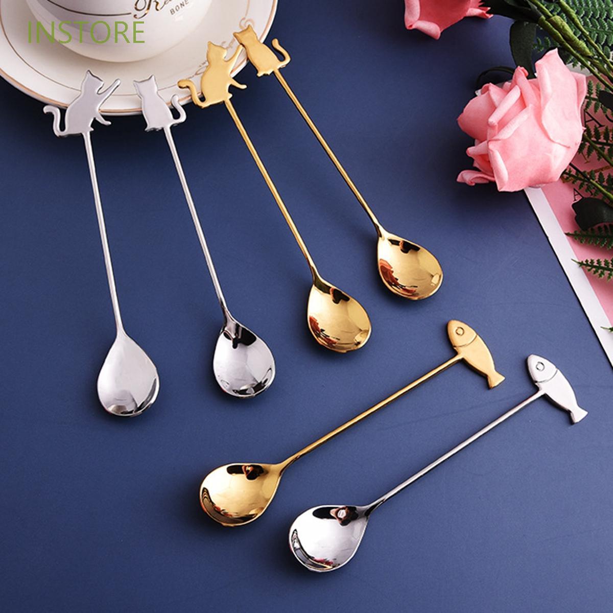 Muỗng Khuấy Cà Phê Hình Mèo Bằng Thép Không Gỉ Tiện Dụng