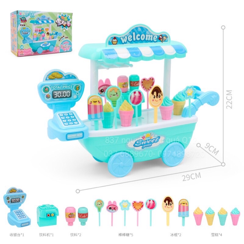 [Mã LIFE0503TOYS giảm 10% đơn 0Đ] Đồ chơi xe đẩy quầy bán kem di động cho bé chơi bán hàng, nấu ăn, nhà bếp