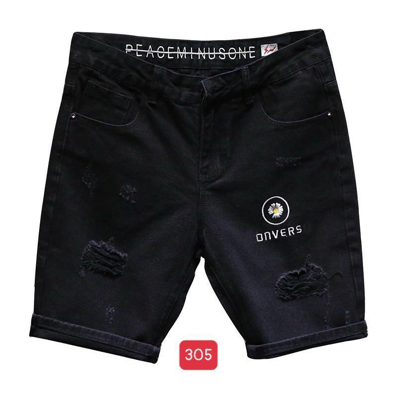 Quần short jean nam đen- quần jean lửng in logo thời trang PN SHOP90 MS206