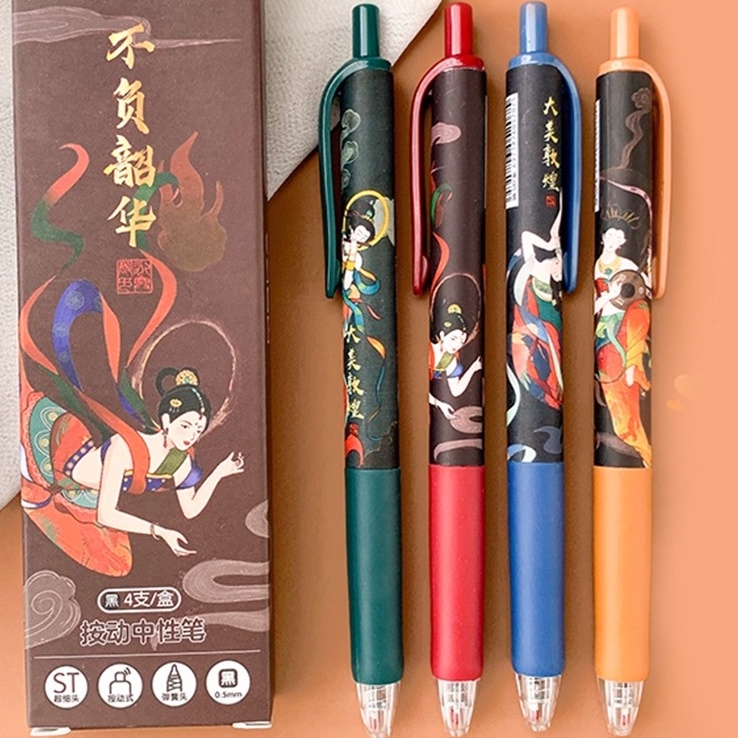 4 Chiếc Bút Bi Nước Mực Đen Cỡ Lớn 0.5mm