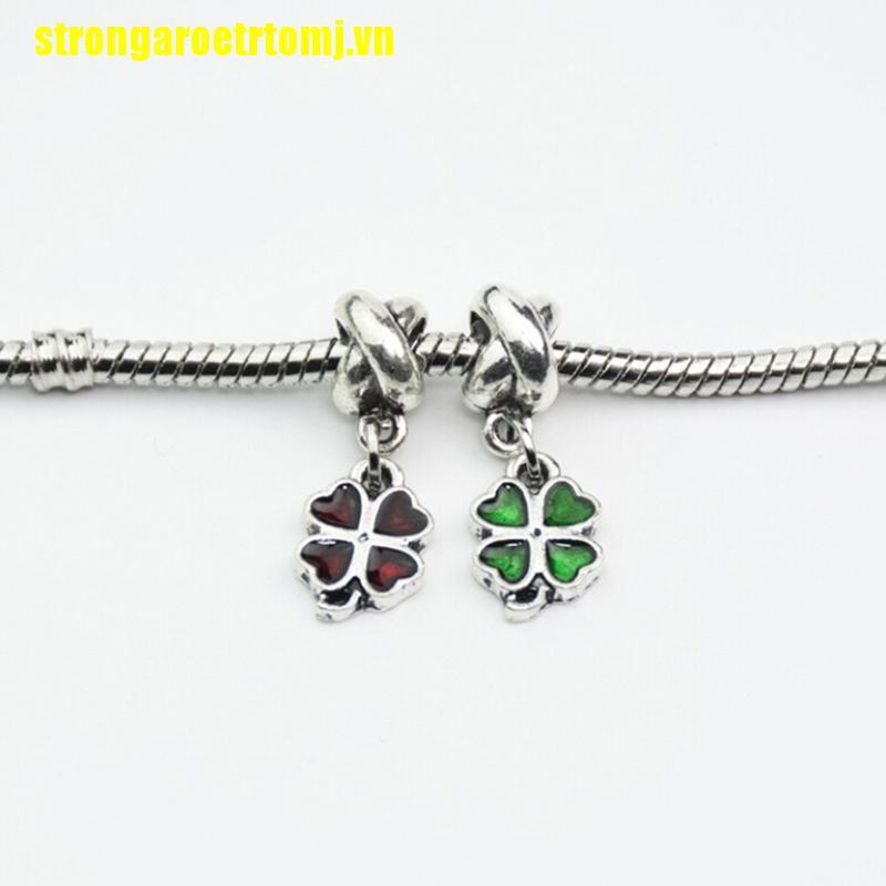 CHARMS 1 Mặt Dây Chuyền Hình Cỏ Bốn Lá May Mắn Phong Cách Châu Âu