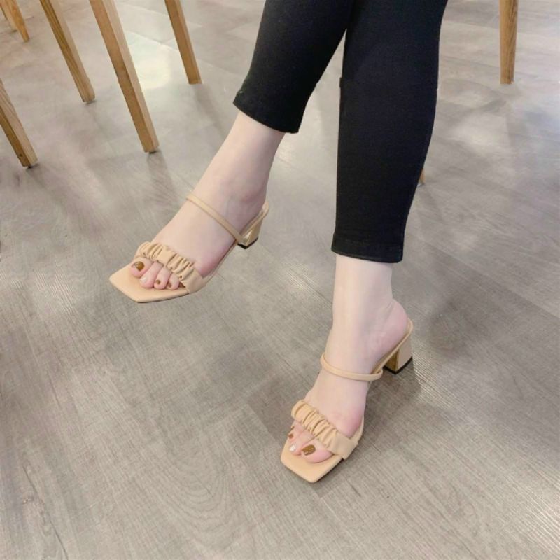 Dép cao gót nữ dáng chun gót vuông hàng VNXK ôm chân xinh xuất sắc