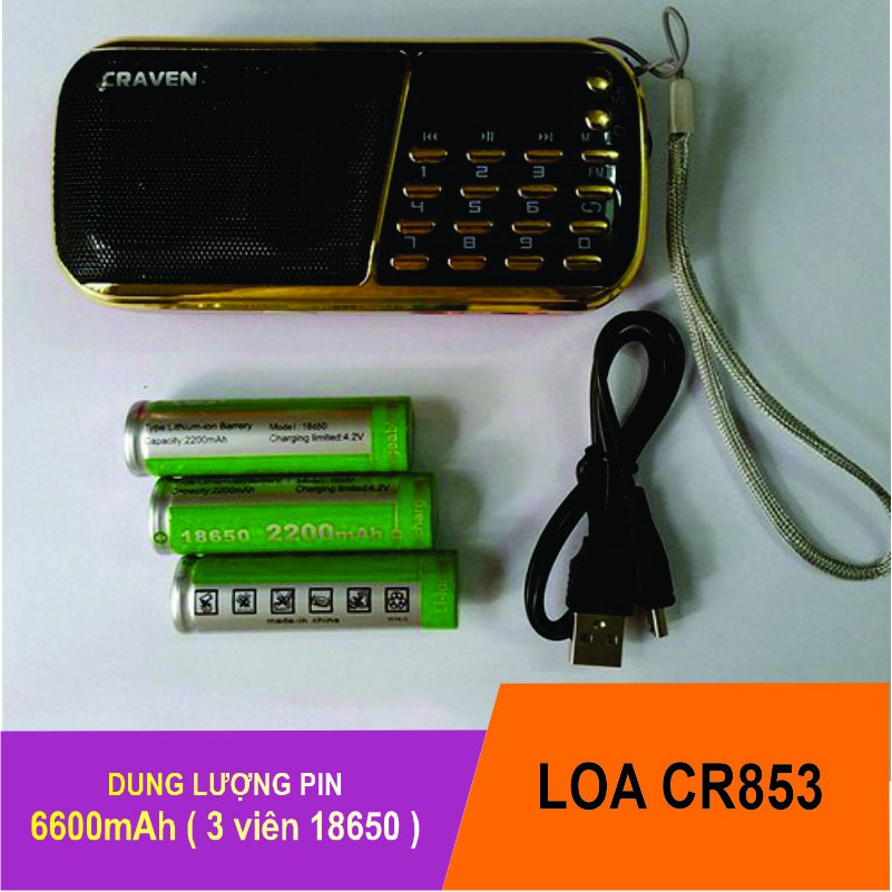 Loa Caraven CR-853, 3 pin siêu trâu, nghe nhạc thẻ nhớ, USB, nghe đài FM, nghe kinh phật, tập thể dục...