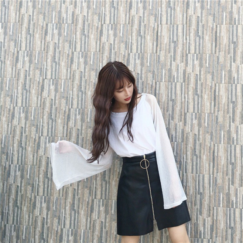 FREESHIP ĐƠN 99K_ Áo thun nữ tay ống loe dài chất liệu voan lưới kim tuyến thời trang | BigBuy360 - bigbuy360.vn