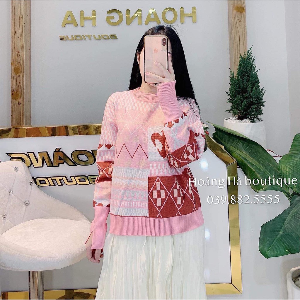 Áo nỉ nữ họa tiết thổ cẩm phối bo len dày dặn - Áo hoodie nữ freesize - CM Shop