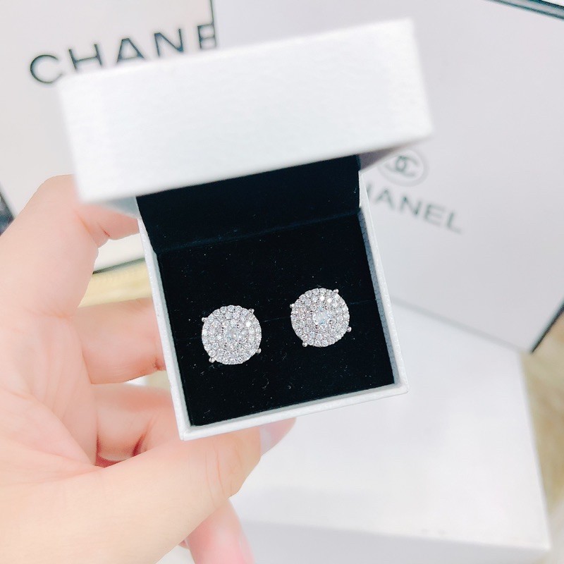 Bông tai full đá mạ bạch kim