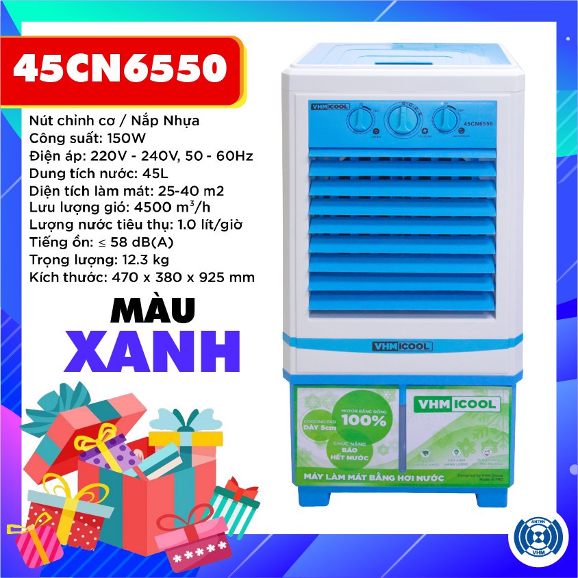 Máy Quạt Hơi Nước 45CN6550 Màu Xanh Da Trời- Loại Cơ-Phiên bản 2021-Cam kết 100% động cơ đồng- Máy làm mát không khí