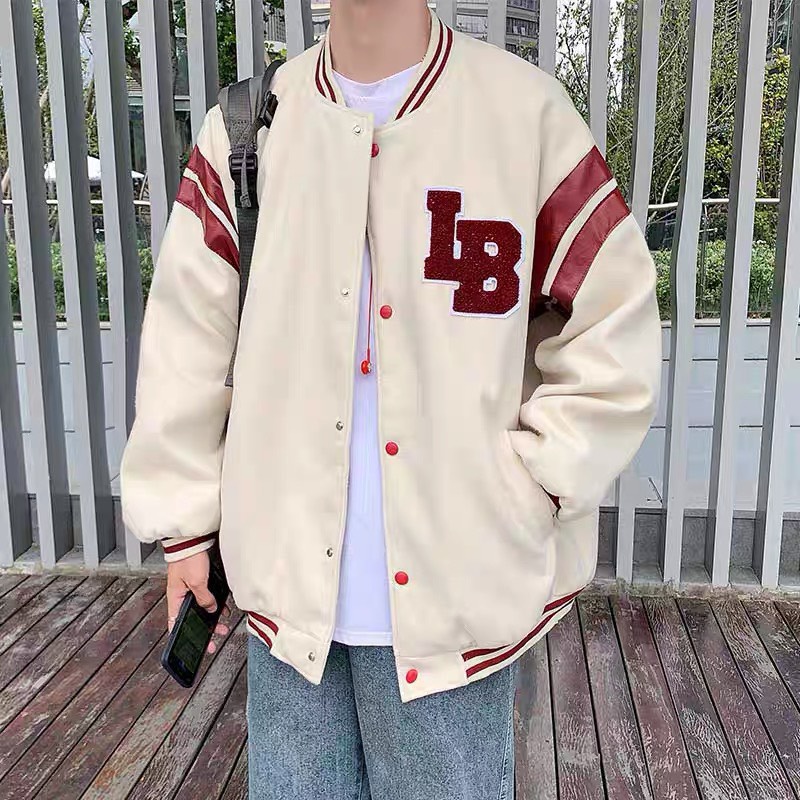 Áo Khoác Bomber Nam LB Màu Be Chất Nỉ Phong Cách