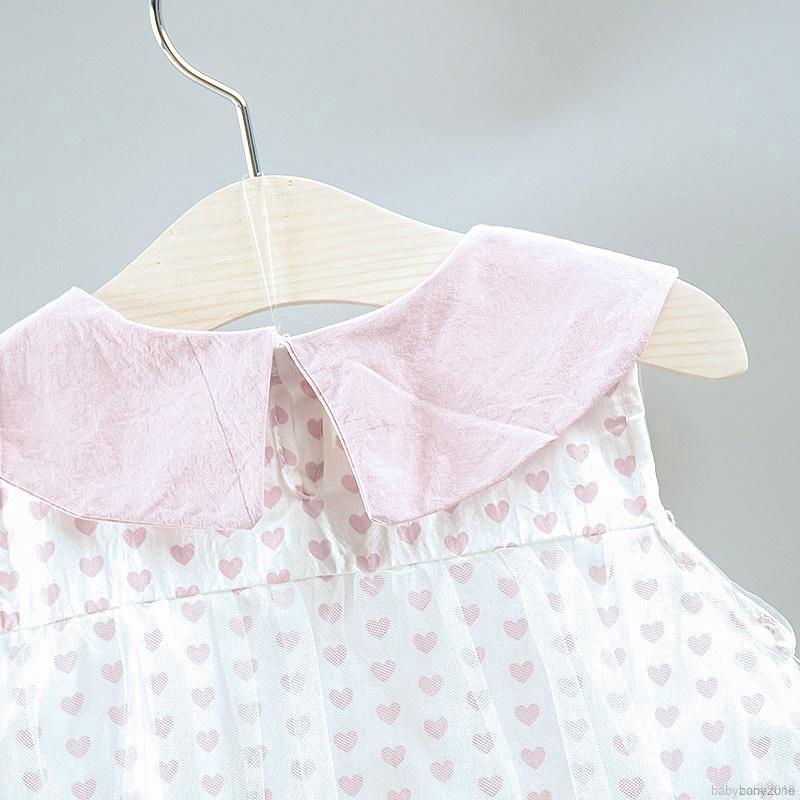 Đầm xòe không tay họa tiết trái tim xinh xắn cho bé gái