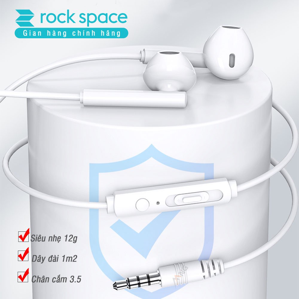 Tai nghe nhét tai có dây Rockspace ES05 cho iphone, samsung, Huawei, Vsmart, có mic, jack cắm 3.5 - Hàng chính hãng