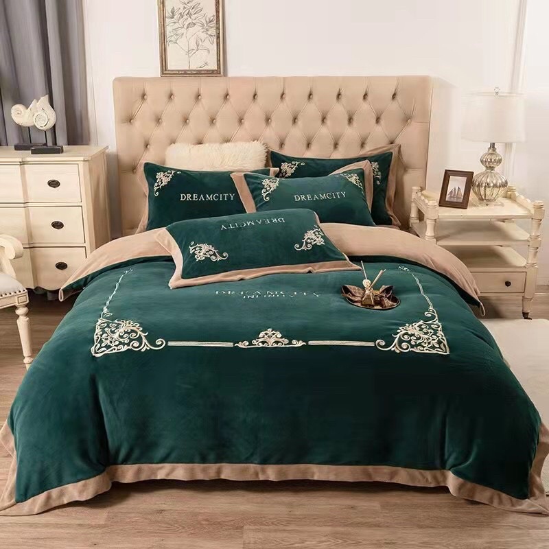 BỘ CHĂN GA GỐI NỈ NHUNG HOÀNG GIA CAO CẤP 5 MÓN(ga trần bông) Loại 1