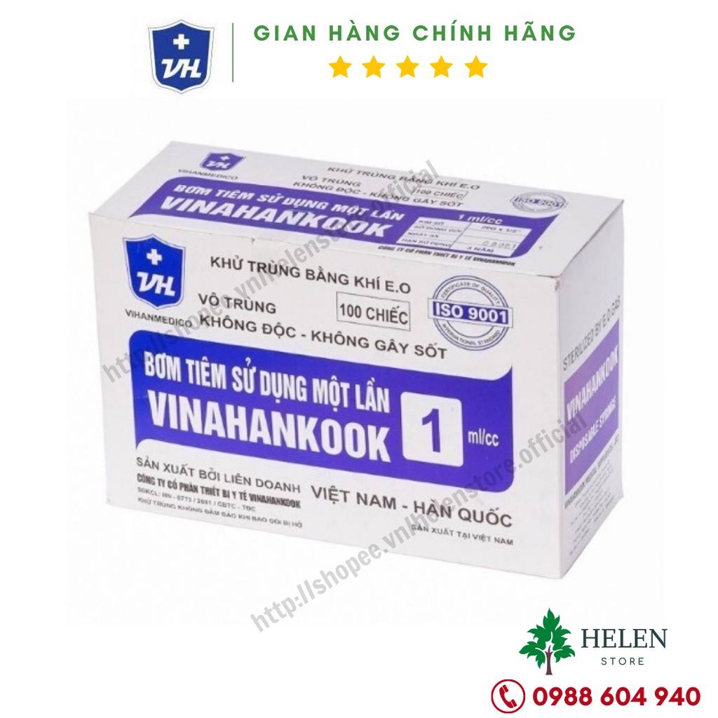 Ống tiêm, xilanh 1cc - Bơm kim tiêm 1ml sử dụng 1 lần VINAHANKOOK - Hộp 100 cái