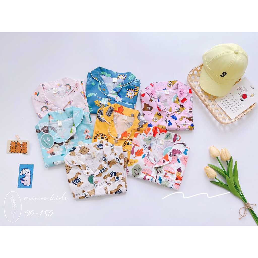 (11-27kg)Bộ Pijama dài tay ngắn hãng Miwoo kids họa tiết đáng yêu cho bé bảng màu 3 (ảnh thật)
