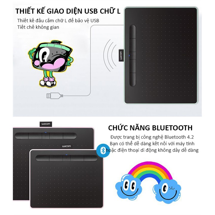 Bảng Vẽ Điện Tử Không Dây Dùng Cho Điện Thoại, Máy Tính Bảng, Laptop, Pc Wacom Intuos Bluetooth 4.2 Ctl-4100Wl/K0-C