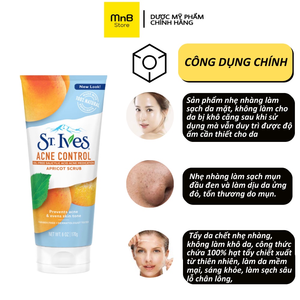 Tẩy da chết ST.IVES dưỡng sáng da sạch sâu dịu nhẹ cho da mặt mỹ 170g