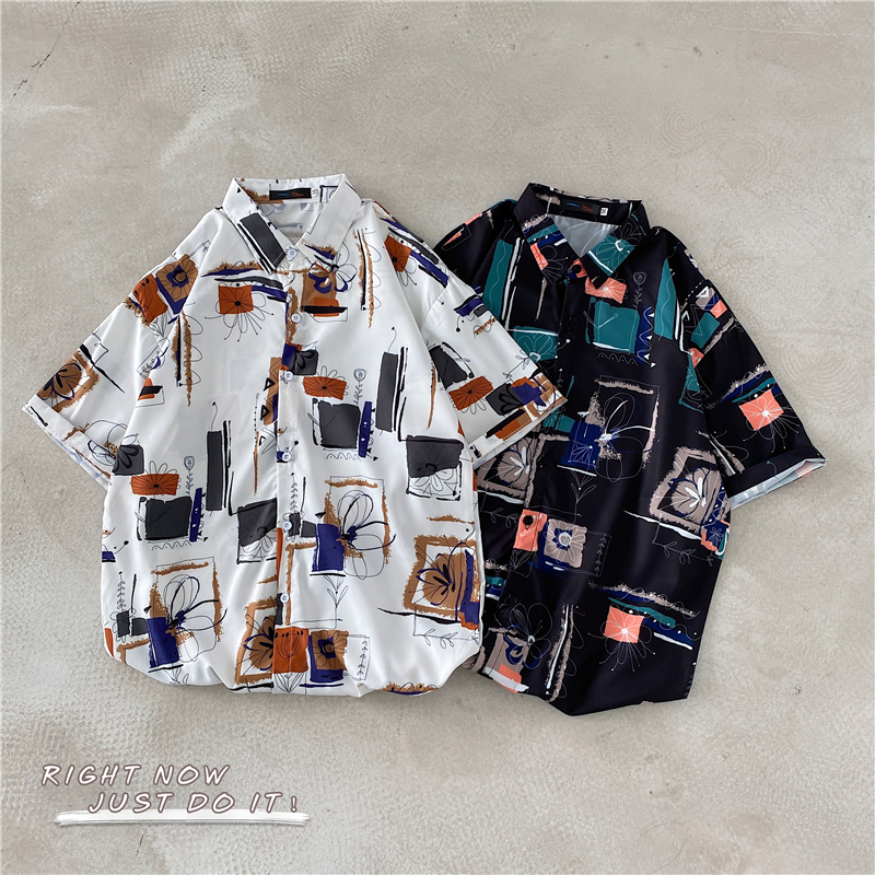 Áo sơ mi nam ngắn tay in họa tiết thời trang size M-3XL 2 màu tùy chọn