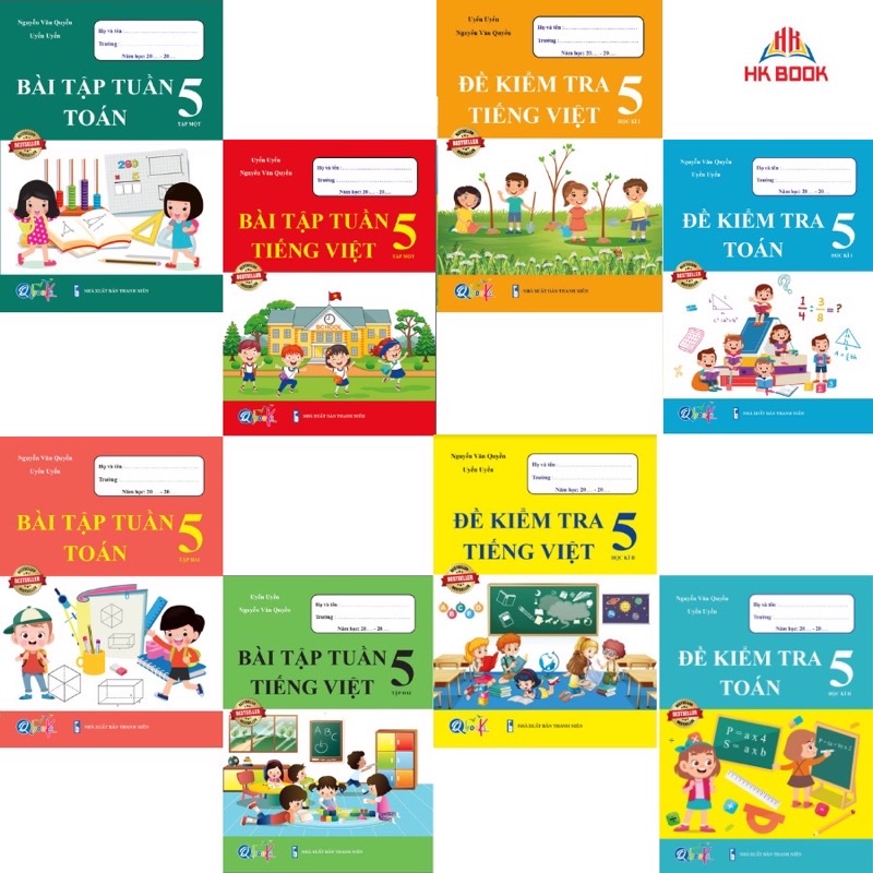 Sách - (Bộ 8 cuốn) Bài Tập Tuần và Đề Kiểm Tra Toán - Tiếng Việt 5 (Cả Năm)