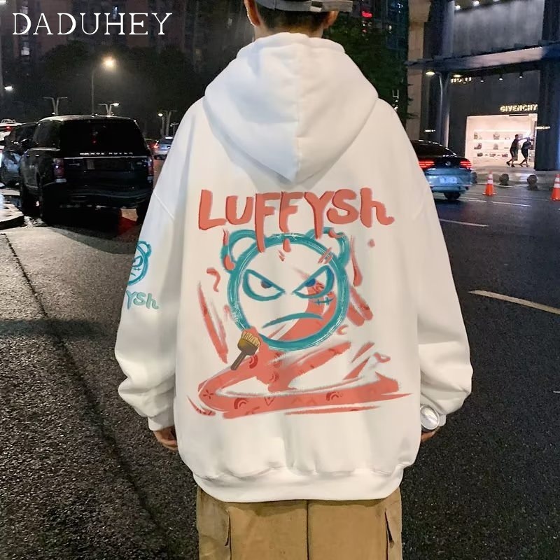 Áo len hoạ tiết in có mũ trùm đầu dáng rộng thời trang mùa xuân kiểu Mỹ 2022 dành cho nam