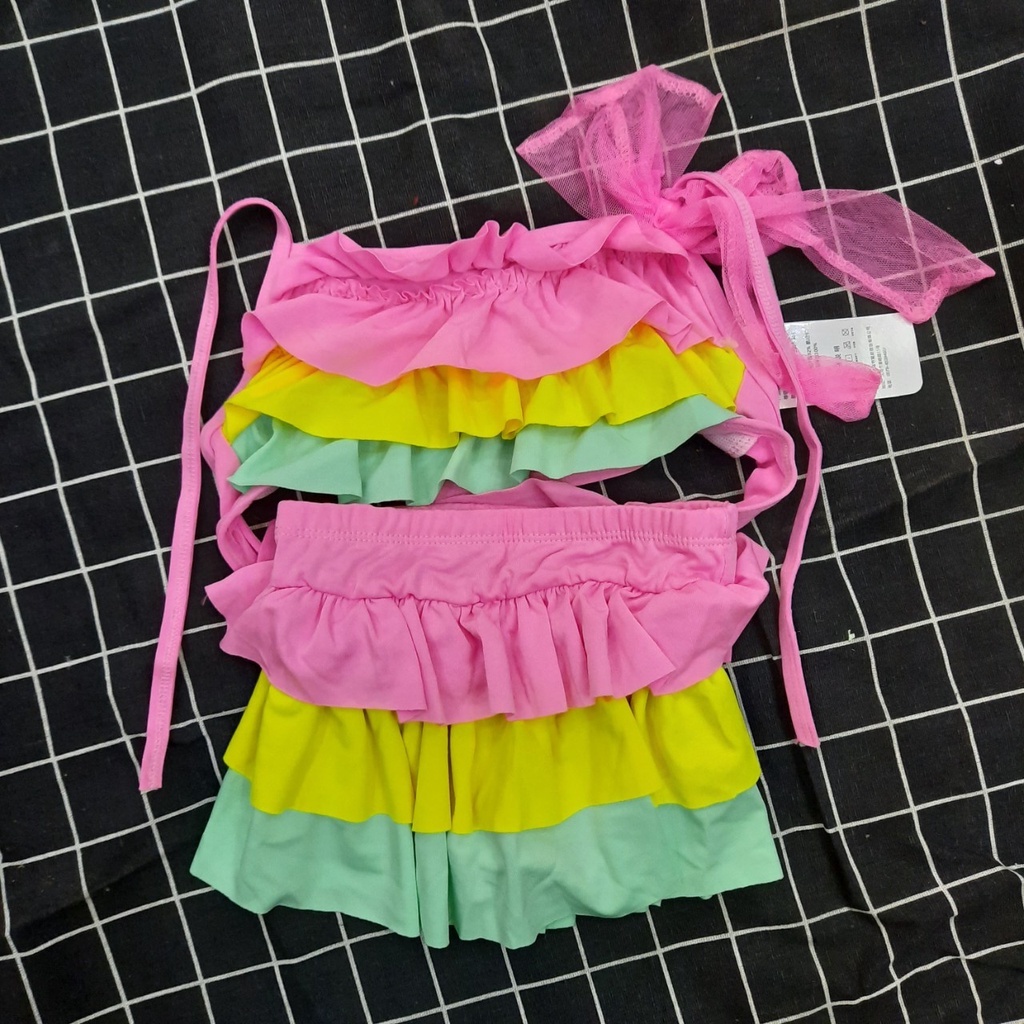 [Sale]Bộ đồ bơi bikini váy xếp tầng mix màu sắc siêu dễ thương cho bé gái đi biển 20-25kg