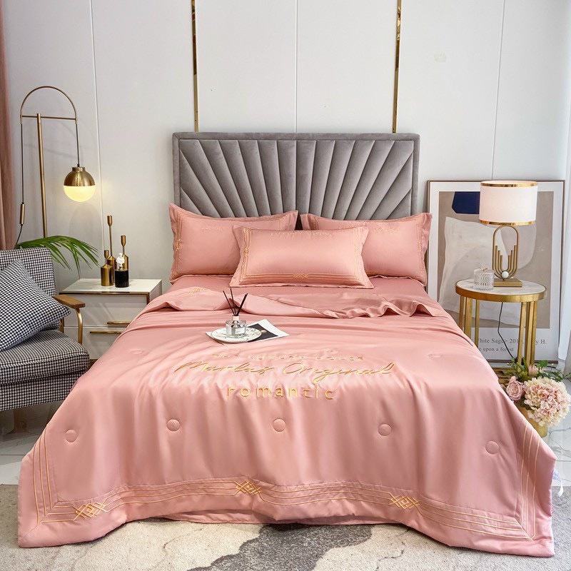 Bộ ga gối lụa chăn trần Marlas Original mềm mại sang trọng,bộ lụa 4 món chăn trần thoáng mát mềm mại