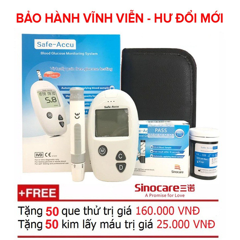 [FreeShip – Xả kho] Que thử đường huyết Safe Accu Sinocare 50 que + 50 kim