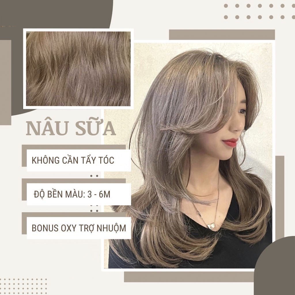 Thuốc Nhuộm Tóc Màu NÂU SỮA Không Tẩy Tặng Kèm Oxy Trợ Nhuộm Găng Tay Mũ Ủ