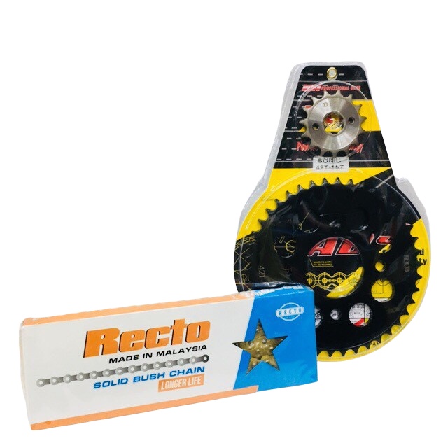 Bộ Nhông Dĩa D.0.D 15-42 và Sên 9 Ly Recto Vàng cho xe Honda Sonic