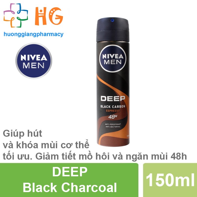 Xịt ngăn mùi NIVEA MEN Deep - Than đen hoạt tính hương Espresso (Chai 150ml)