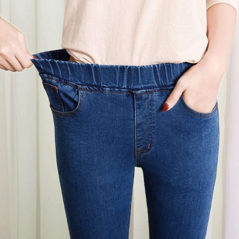 Quần Jeans Màu Trơn Lưng Thun Cao Thiết Kế Ôm Sát Tôn Dáng