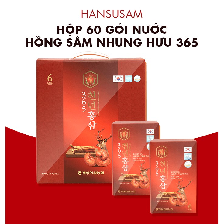 Nước chiết xuất hồng sâm nhung hươu 365 Hansusam (70ml x 60 gói)