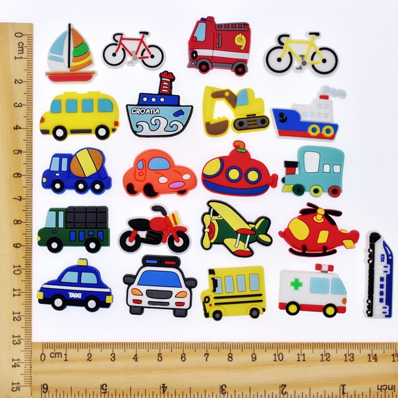 Sticker, Jibbitz Phụ kiện Gắn Giày Dép Marvel Nhựa PVC Hình Các Phương Tiện Giao Thông - HQ02