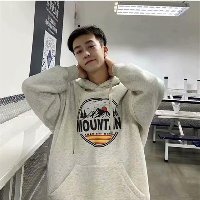 Áo hoodie tay dài dáng rộng in họa tiết hoàng hôn phong cách Nhật Bản thời trang mùa đông cho nam và nữ size M-8XL
