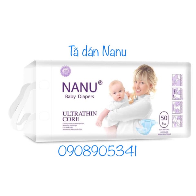 Bịch 50 miếng tã dán Nanu cho bé size S , M
