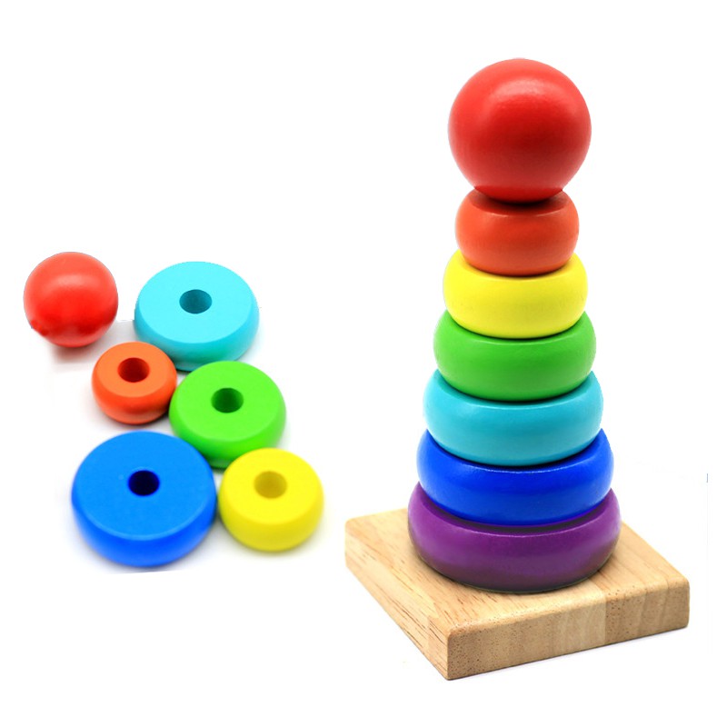 [Mã LIFETOYS1 giảm 30K đơn 99K] đồ chơi gỗ tháp cầu vòng xếp chồng cho bé