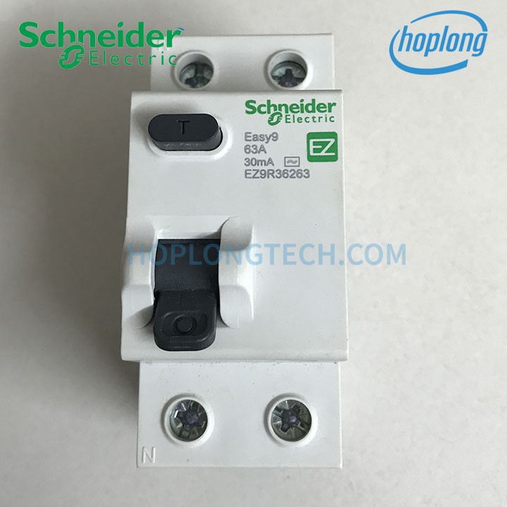 [CHÍNH HÃNG] EZ9R36263 Cầu dao tự động chống rò RCCB 2 pha 63A dòng rò 30mA Easy9 Schneider